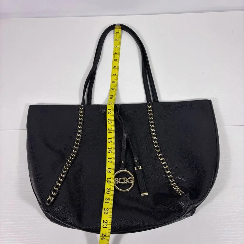 BCBG Chic Black Tote with Gold Chain Accents Bin10